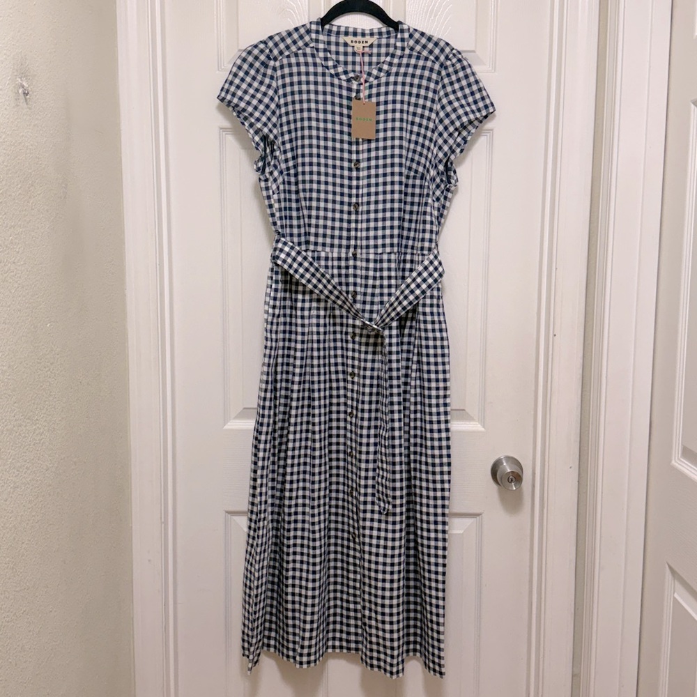 NWT Boden Arabella Linen Blend Dress in Navy Gingham - Picture 7 of 12